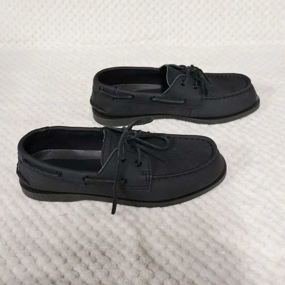 Sperry Mens 5.5M Boat Shoes Black Leather Top-Sider YB57441 Loafers